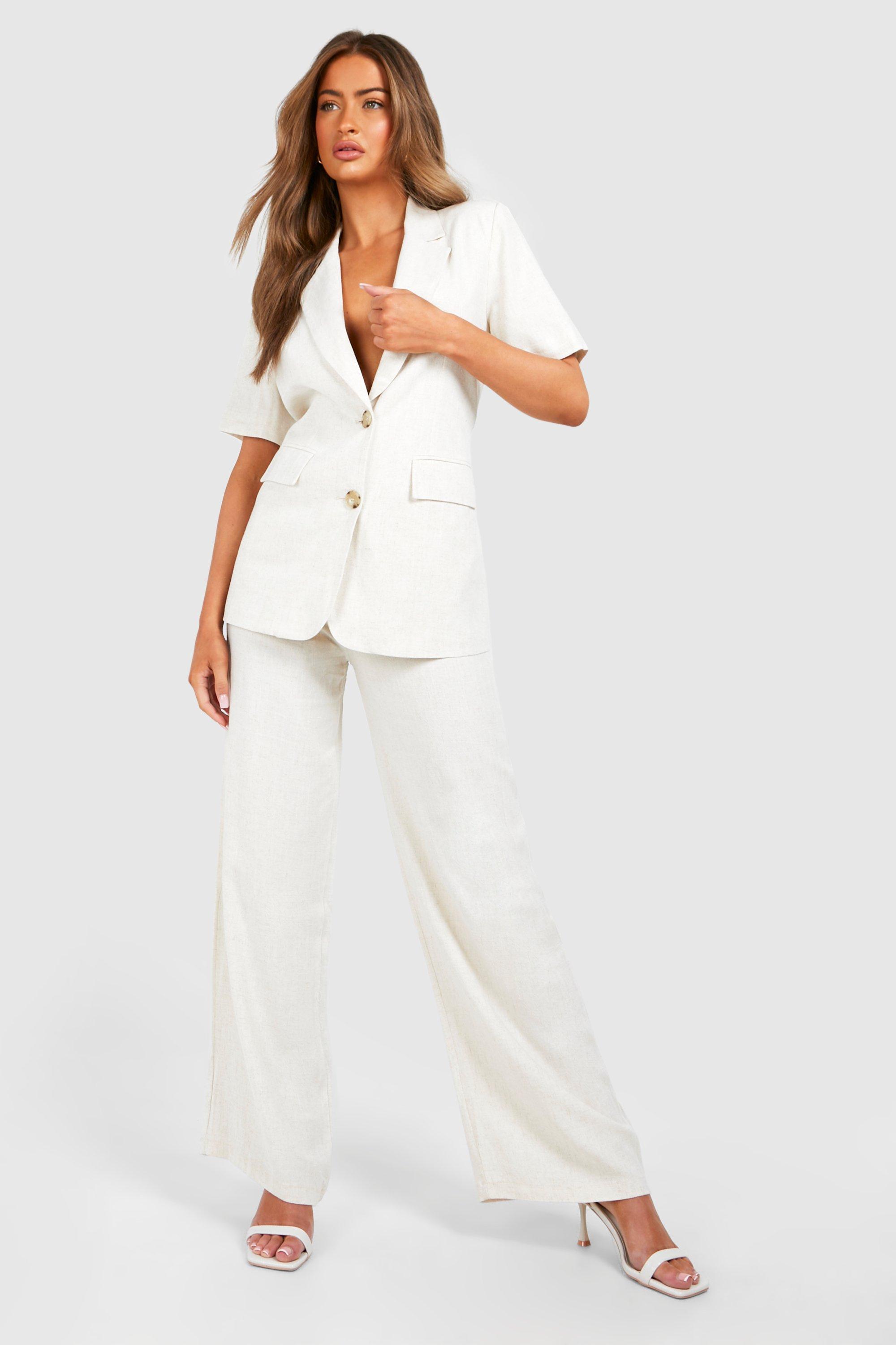 Linen Look Wide Leg Trousers boohoo DK